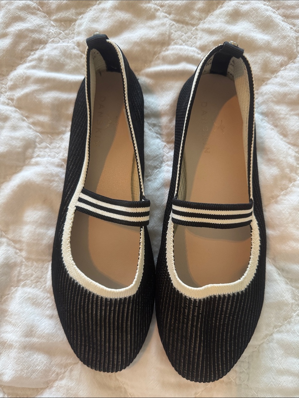 Danskin Black and White Mary Jane Ballet Flats with Striped Strap